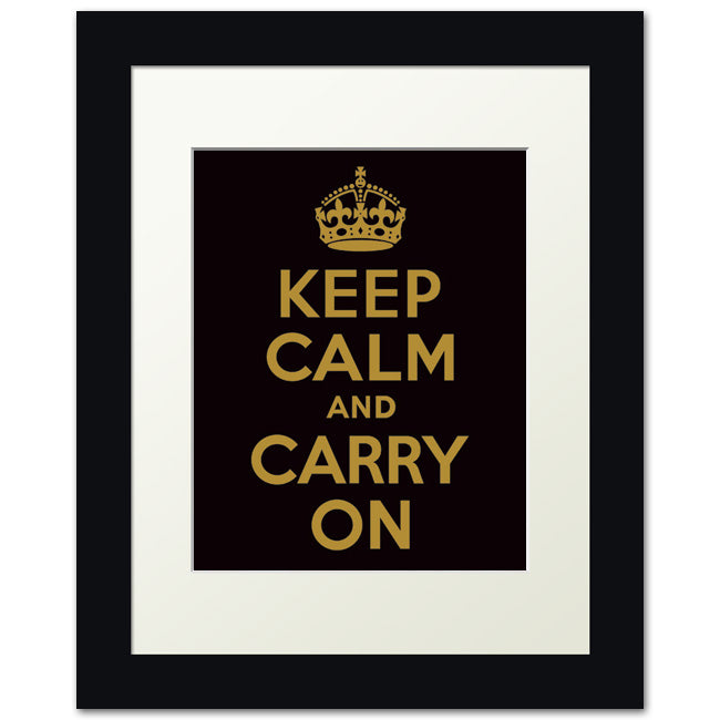 Keep Calm And Carry On, framed print (black and gold)