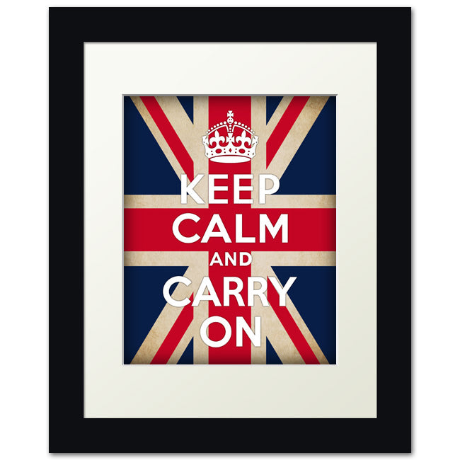 Keep Calm And Carry On, framed print (british flag)