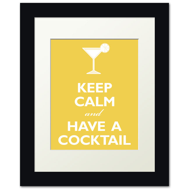 Keep Calm And Have A Cocktail, framed print (mustard)