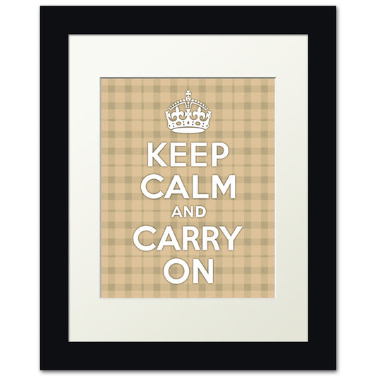 Keep Calm And Carry On, framed print (cream plaid)