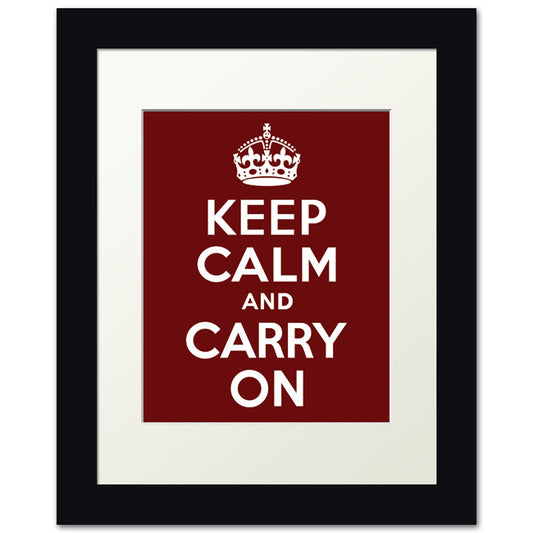 Keep Calm And Carry On, framed print (dark red)