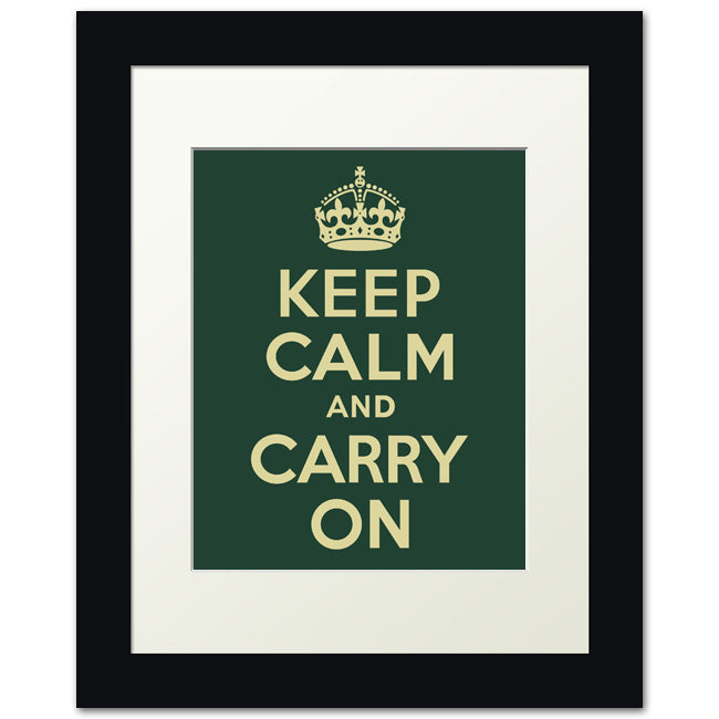 Keep Calm And Carry On, framed print (forest green)