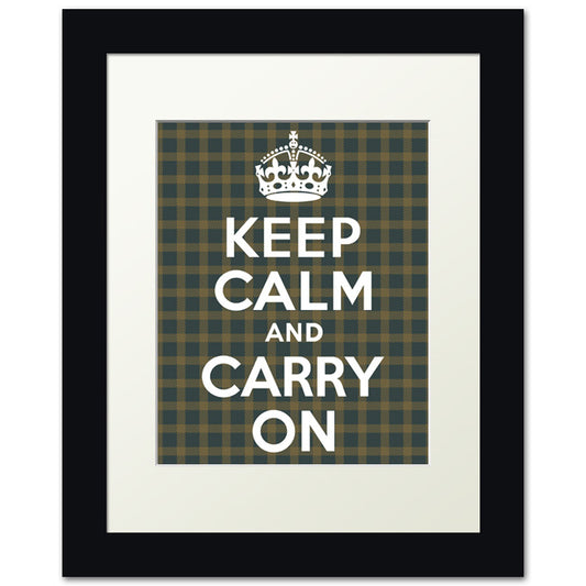 Keep Calm And Carry On, framed print (forest green plaid)