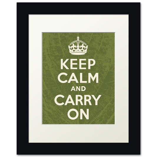 Keep Calm And Carry On, framed print (green leaf)