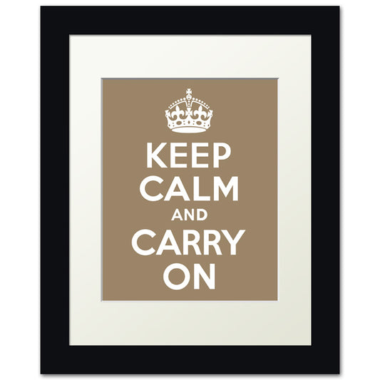 Keep Calm And Carry On, framed print (khaki)