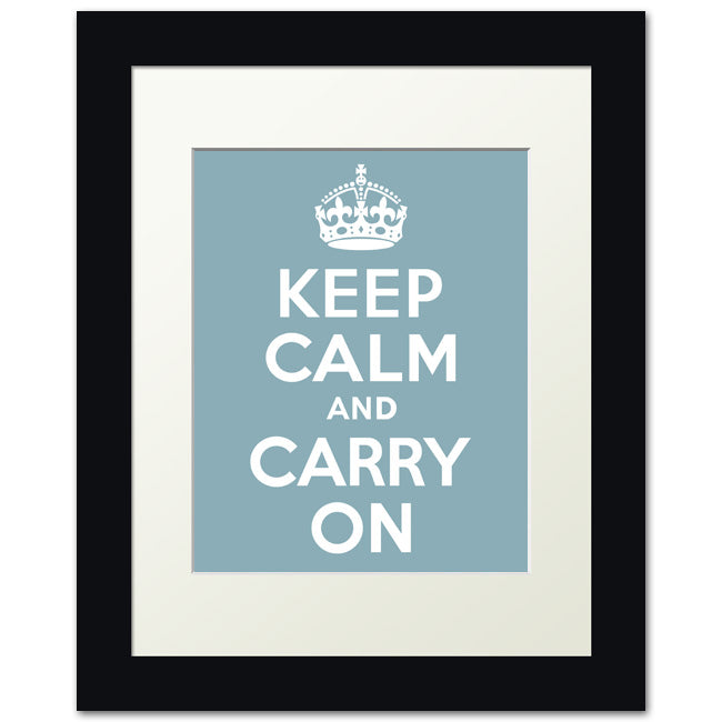 Keep Calm And Carry On, framed print (light blue)