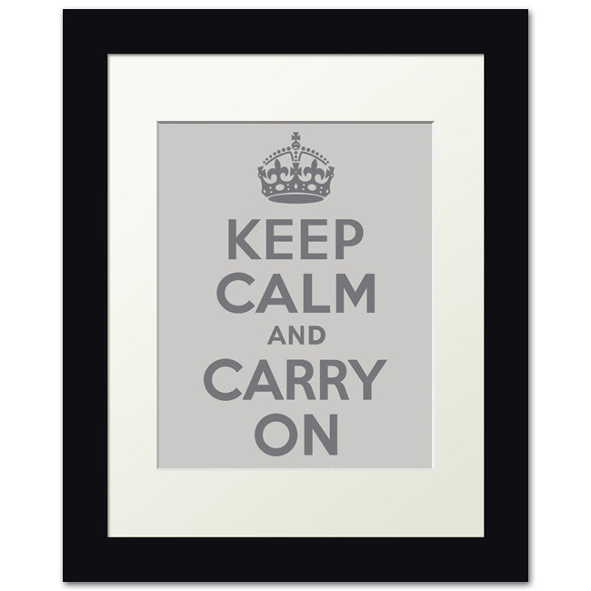 Keep Calm And Carry On, framed print (light gray)