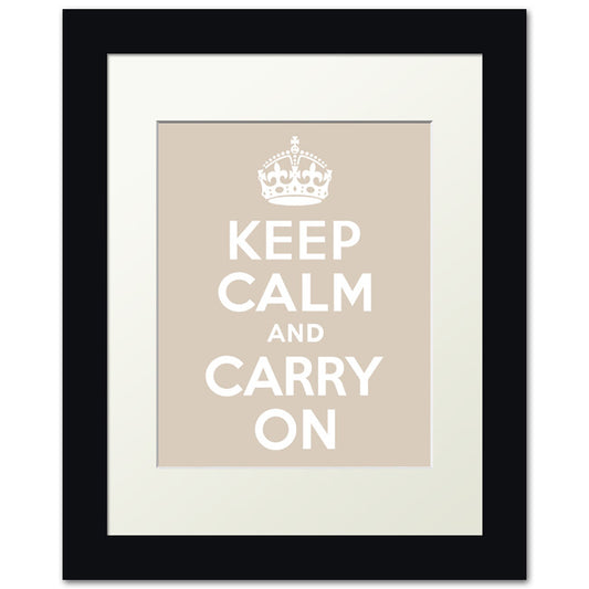 Keep Calm And Carry On, framed print (light khaki)