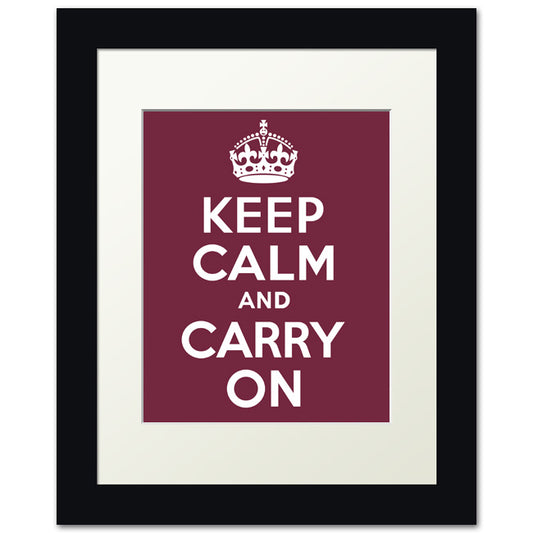 Keep Calm And Carry On, framed print (merlot)