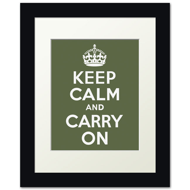 Keep Calm And Carry On, framed print (olive)