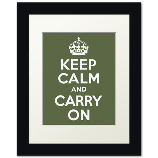 Keep Calm And Carry On, framed print (olive)