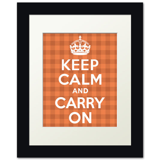 Keep Calm And Carry On, framed print (orange plaid)