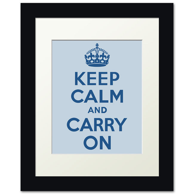 Keep Calm And Carry On, framed print (pale blue)