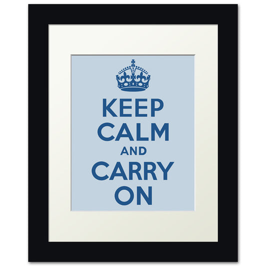 Keep Calm And Carry On, framed print (pale blue)