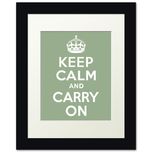 Keep Calm And Carry On, framed print (pale green)