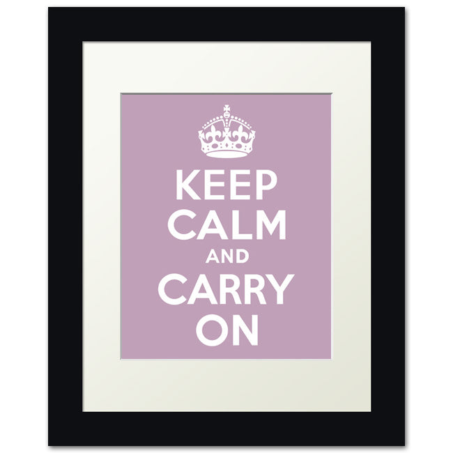 Keep Calm And Carry On, framed print (pale violet)