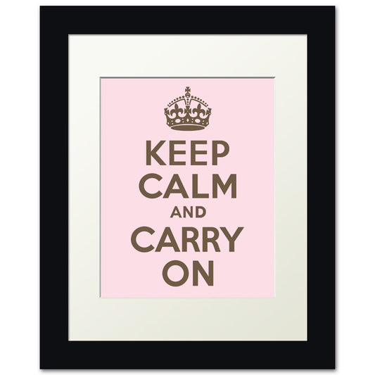 Keep Calm And Carry On, framed print (pink and brown)