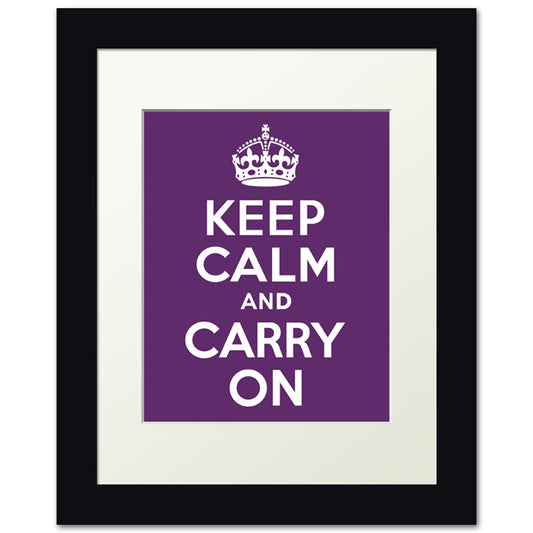 Keep Calm And Carry On, framed print (plum)