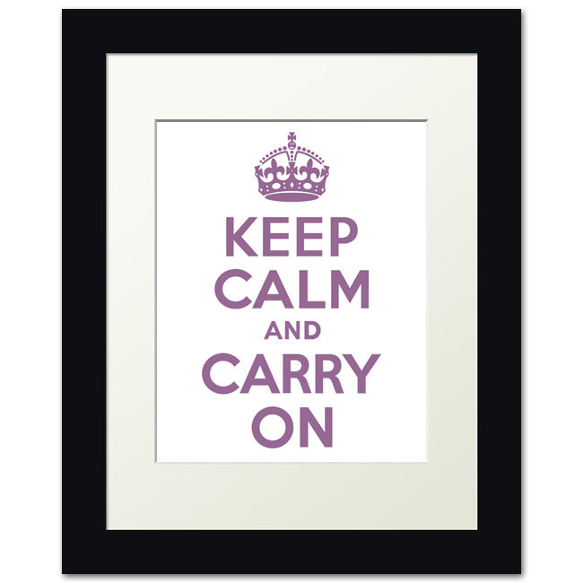 Keep Calm And Carry On, framed print (purple and white)