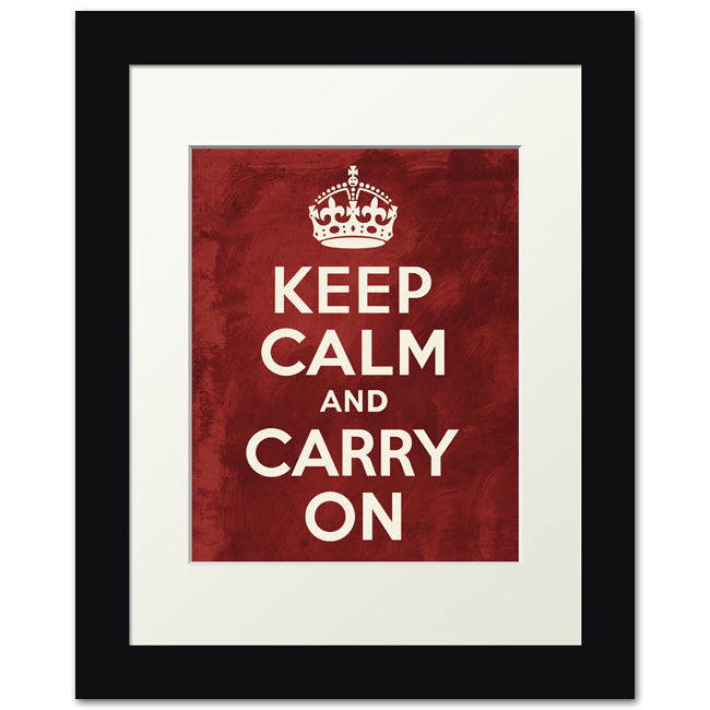 Keep Calm And Carry On, framed print (red brush strokes)