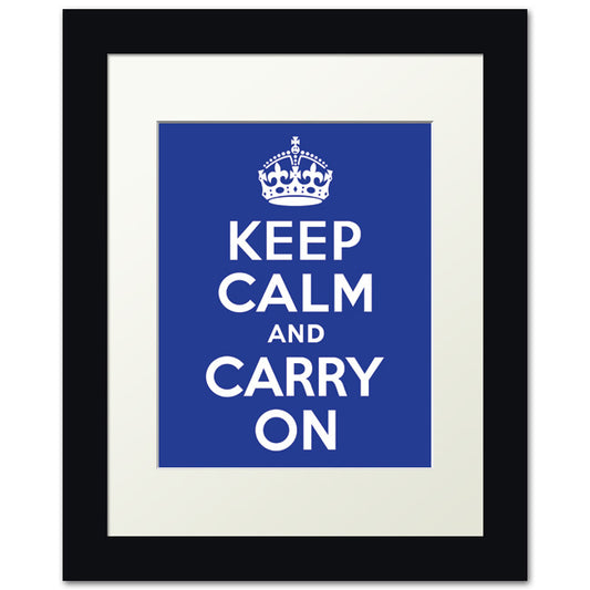 Keep Calm And Carry On, framed print (reflex blue)