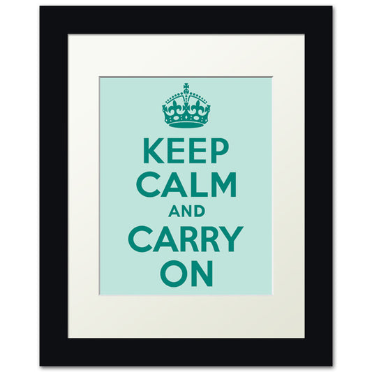 Keep Calm And Carry On, framed print (seafoam)