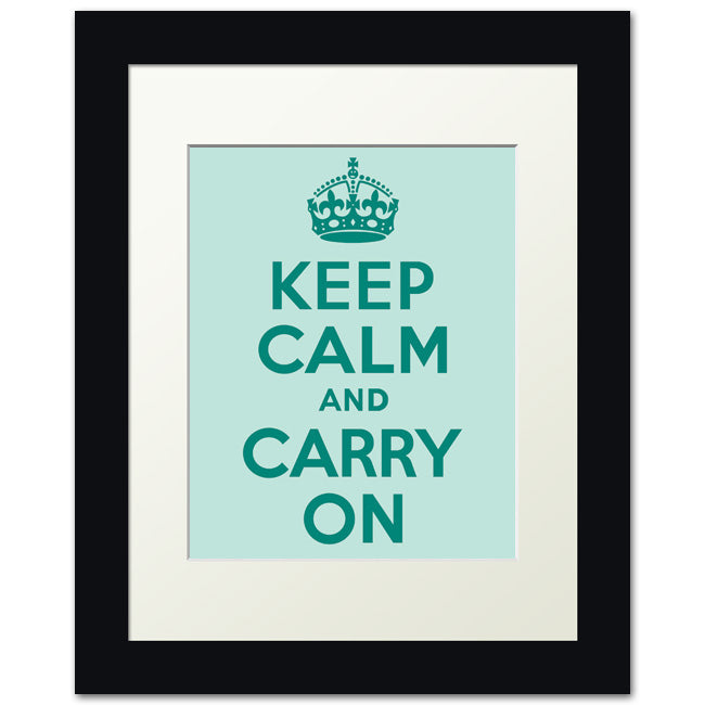 Keep Calm And Carry On, framed print (seafoam)