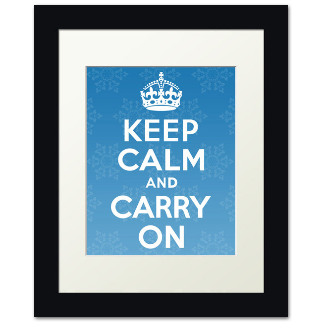 Keep Calm And Carry On, framed print (snowflakes)