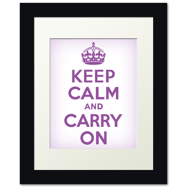 Keep Calm And Carry On, framed print (soft lavender)