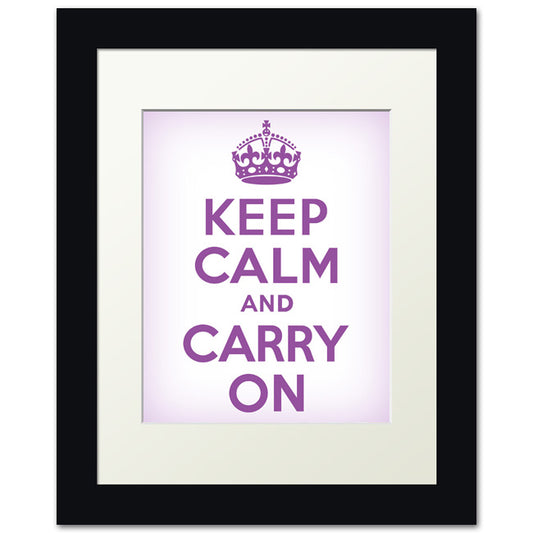 Keep Calm And Carry On, framed print (soft lavender)