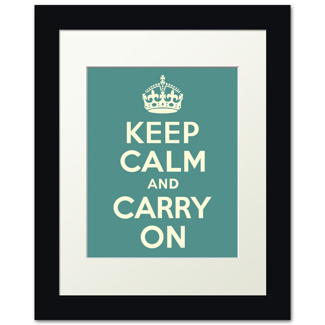 Keep Calm And Carry On, framed print (teal)