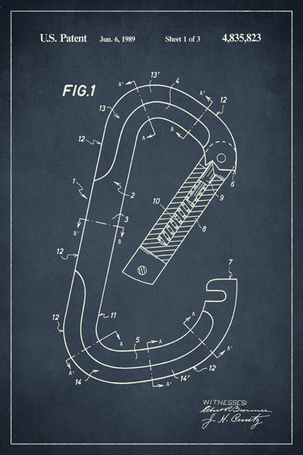 Carabiner Rock Climbing Patent Art Print