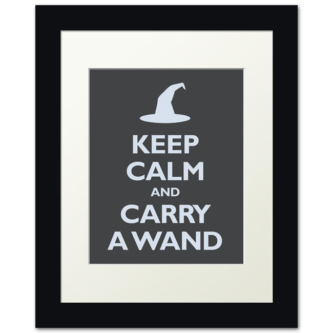 Keep Calm and Carry A Wand, framed print (dark gray)
