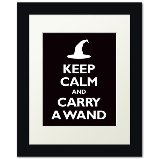 Keep Calm and Carry A Wand, framed print (black)