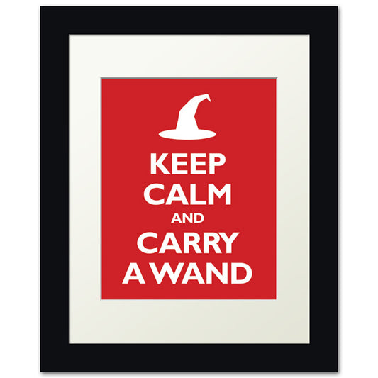 Keep Calm and Carry A Wand, framed print (classic red)