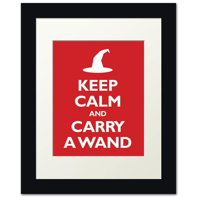 Keep Calm and Carry A Wand, framed print (classic red)