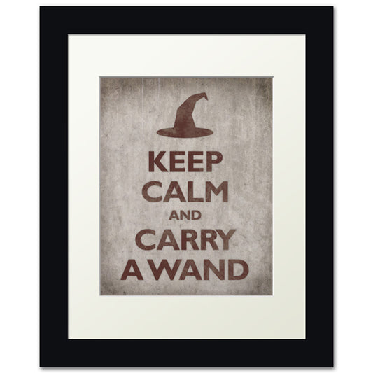 Keep Calm and Carry A Wand, framed print (concrete)