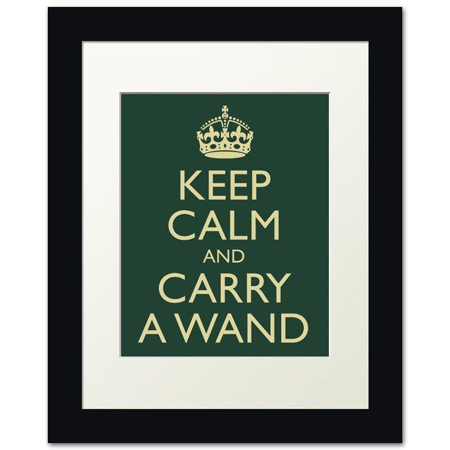Keep Calm and Carry A Wand, framed print (forest green)