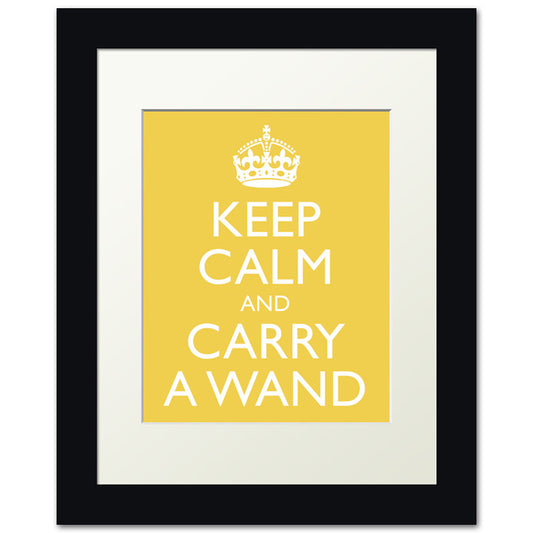 Keep Calm and Carry A Wand, framed print (mustard)