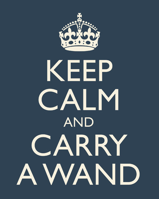 Keep Calm and Carry A Wand, premium art print (navy)