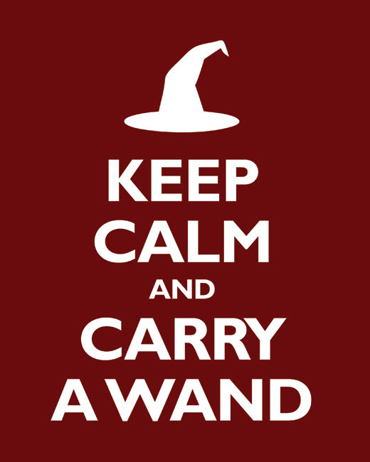 Keep Calm and Carry A Wand, premium art print (dark red)