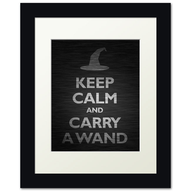 Keep Calm and Carry A Wand, framed print (dark titanium)