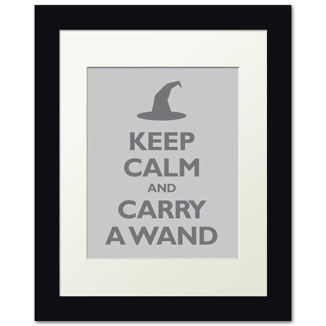 Keep Calm and Carry A Wand, framed print (light gray)