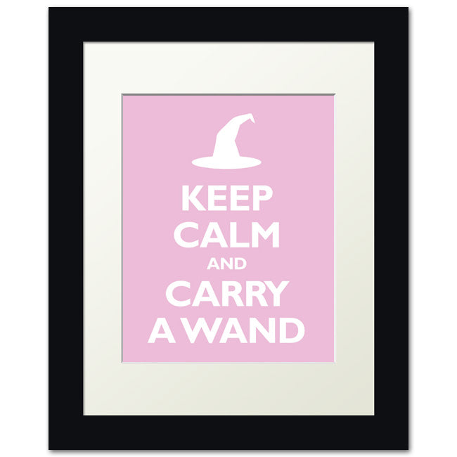 Keep Calm and Carry A Wand, framed print (light pink)