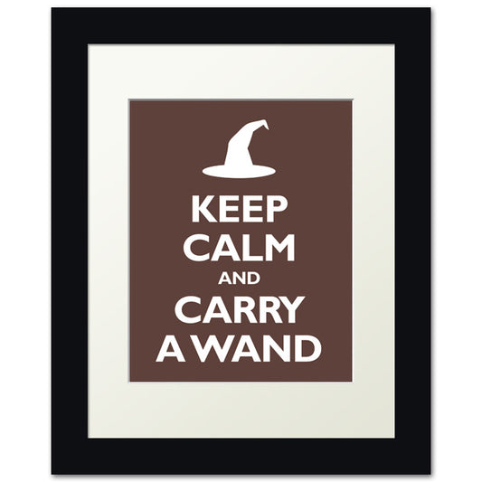 Keep Calm and Carry A Wand, framed print (mocha)
