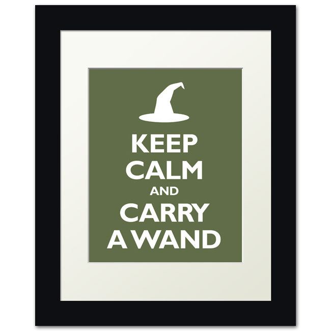 Keep Calm and Carry A Wand, framed print (olive)