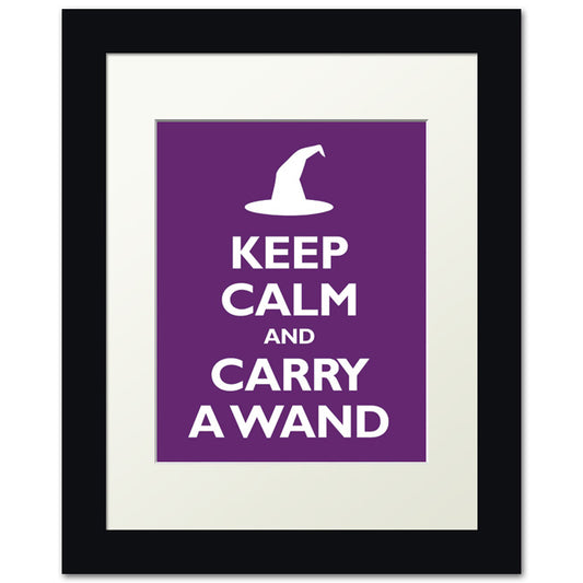 Keep Calm and Carry A Wand, framed print (plum)