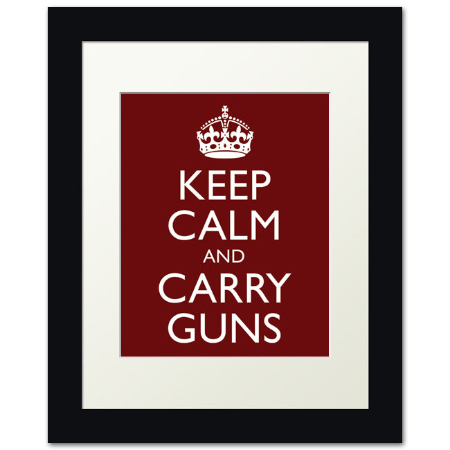 Keep Calm and Carry Guns, framed print (dark red)