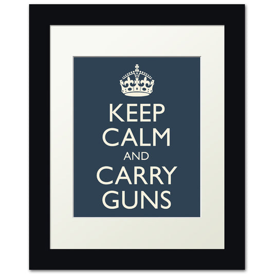 Keep Calm and Carry Guns, framed print (navy)
