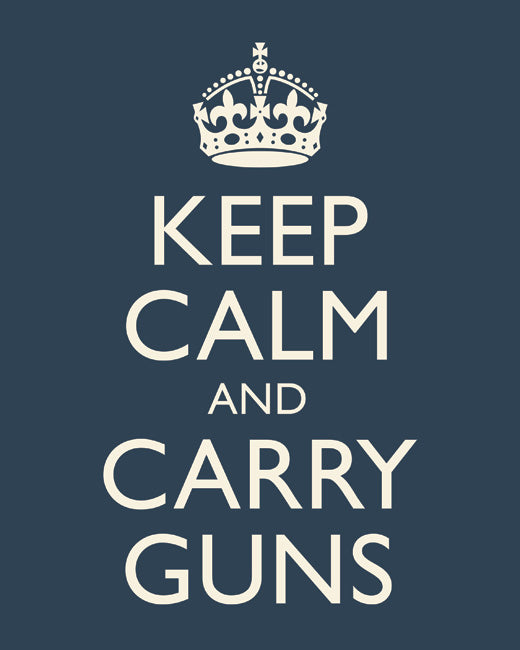 Keep Calm and Carry Guns, premium art print (navy)